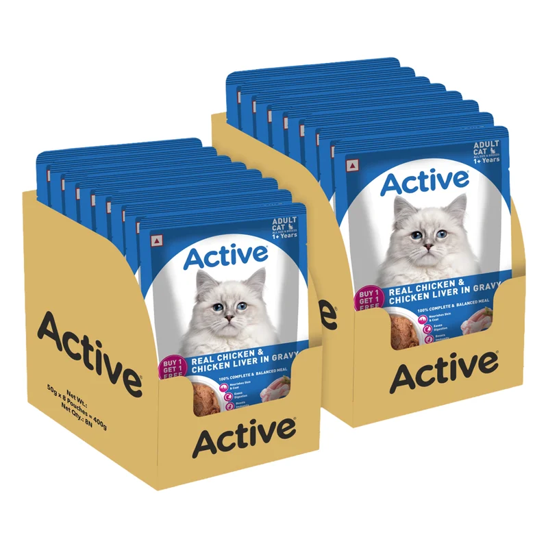 Active Adult Wet Cat Food - Chicken & Chicken Liver in Gravy