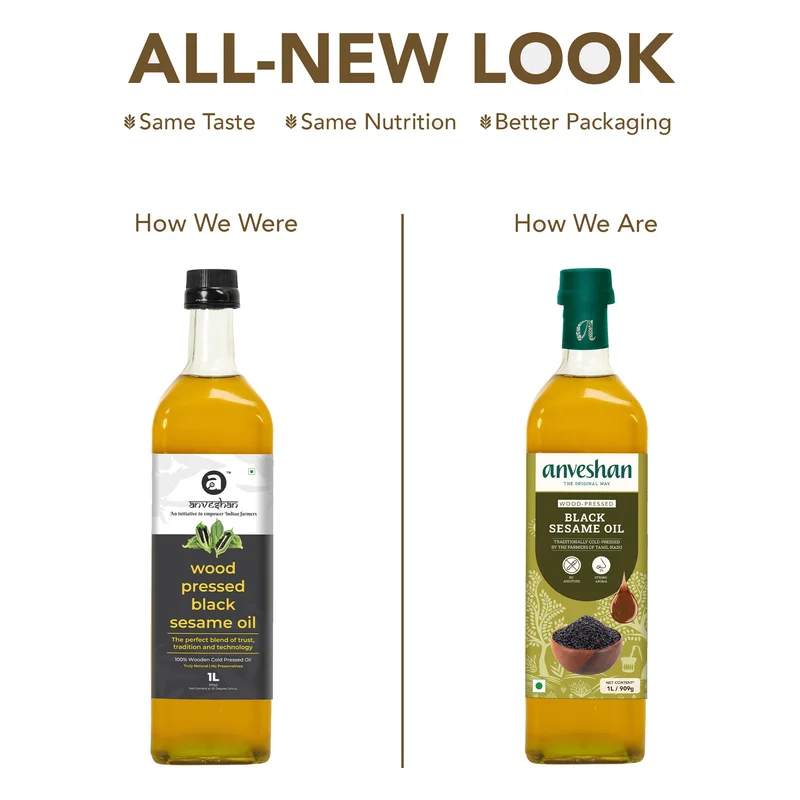Anveshan Wood Cold Pressed Black Sesame Oil - Glass Bottle
