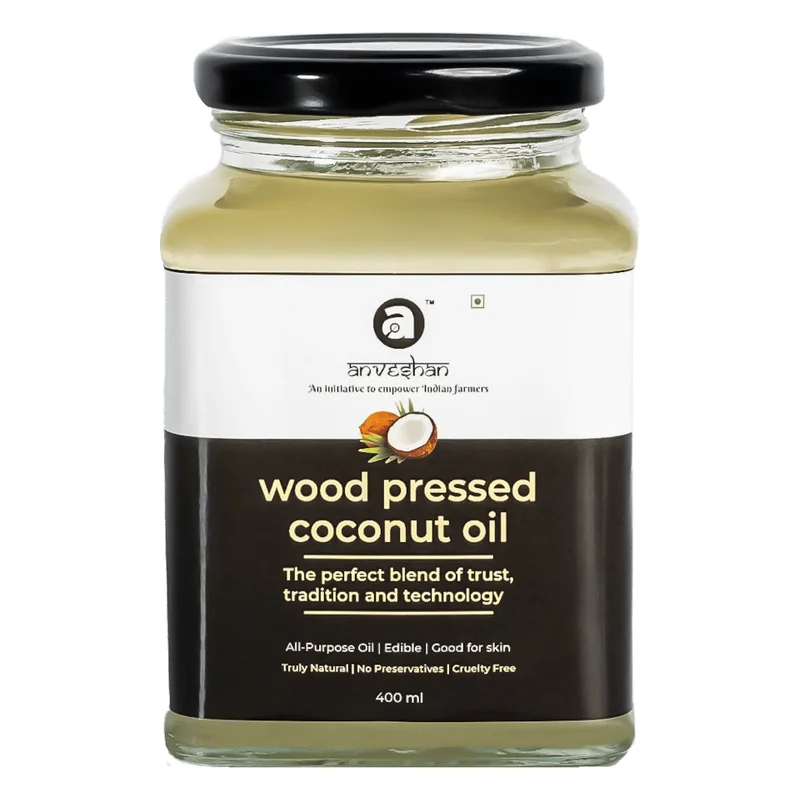 Anveshan Wood Cold Pressed Coconut Oil - Glass Bottle