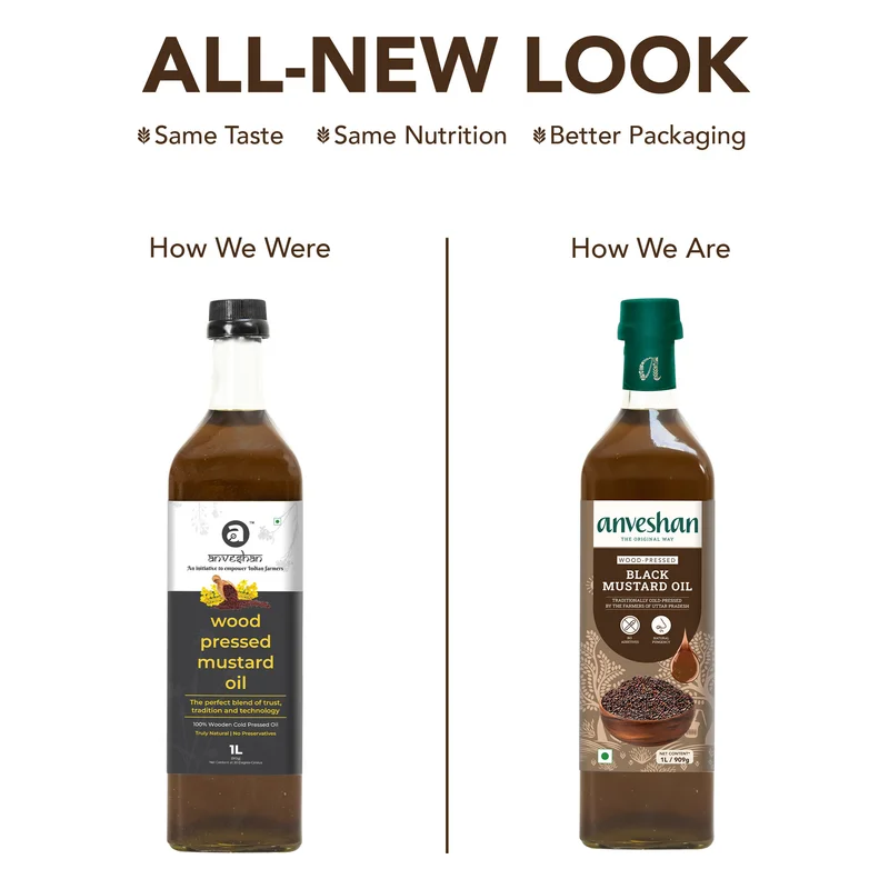 Anveshan Wood Cold Pressed Kachi Ghani Black Mustard Oil - Glass Bottle
