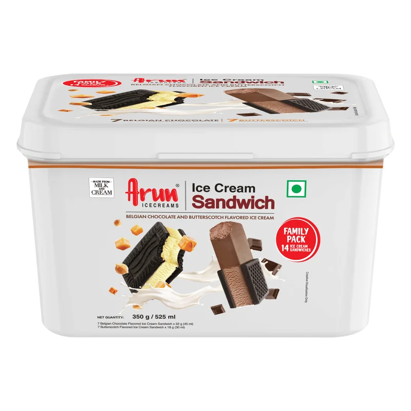Arun Belgian Chocolate & Butterscotch Ice Cream Sandwich Family Pack