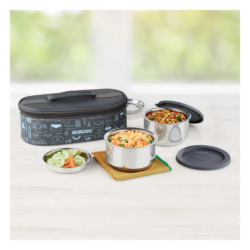 Borosil Carry Fresh Insulated Steel Lunch Box - Pair