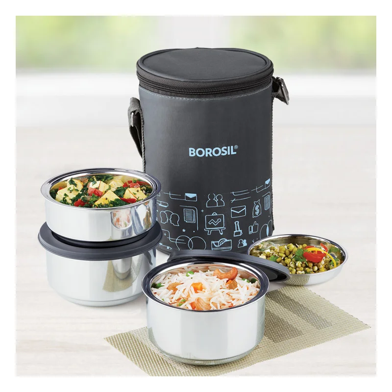 Borosil Carry Fresh Insulated Steel Lunch Box Set