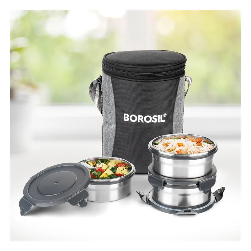 Borosil Feast Stainless Steel Lunch Box - Round