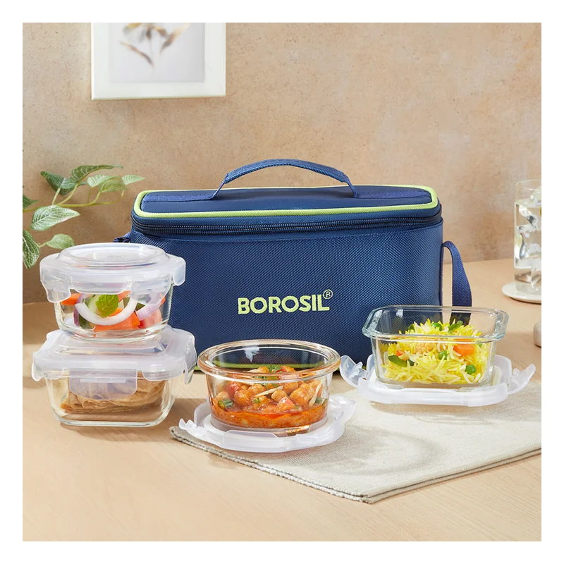 Borosil Glass Lunch Box Set - Round, Universal