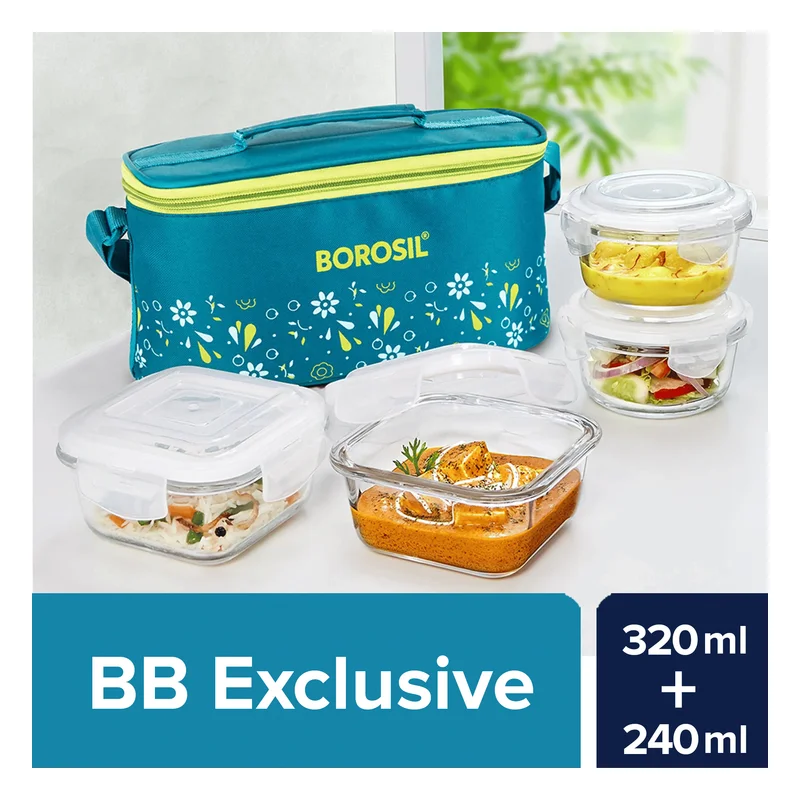 Borosil Grace Glass Tiffin Set with Bag