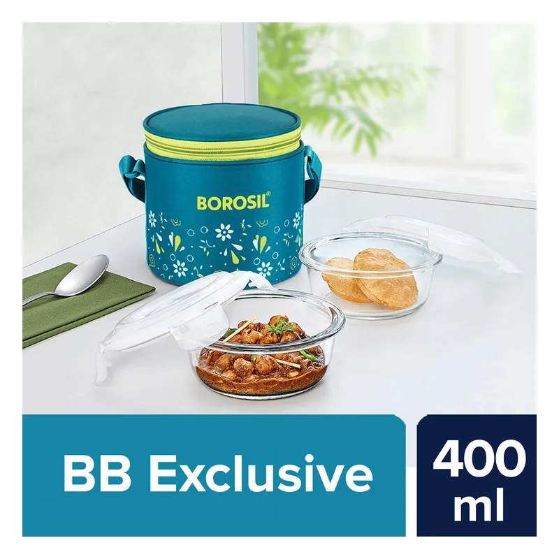 Borosil Grace Round Glass Tiffin with Bag