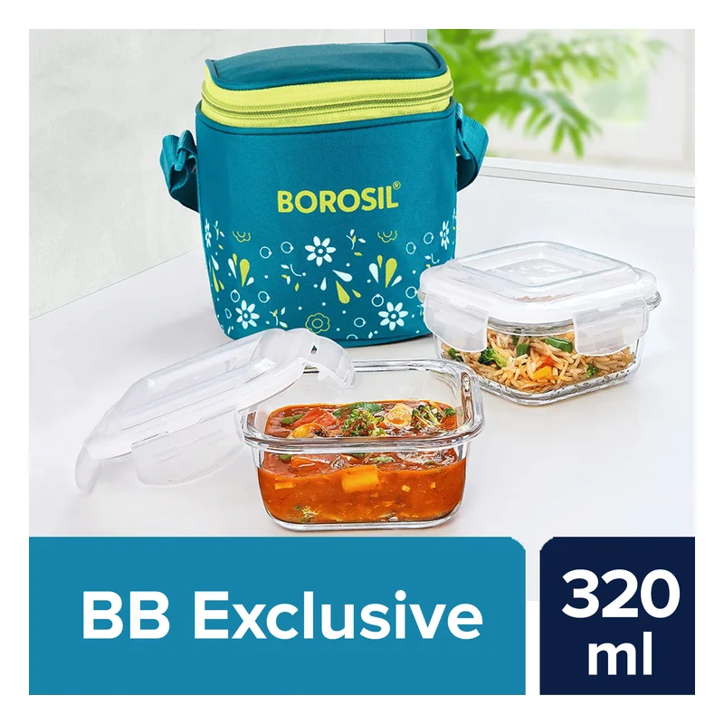 Borosil Grace Square Glass Tiffin with Bag