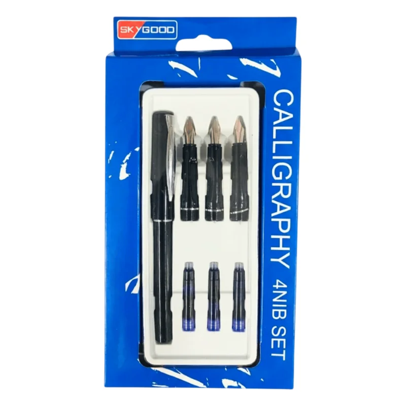Chrome Calligraphy Pen Set - 4 Nibs