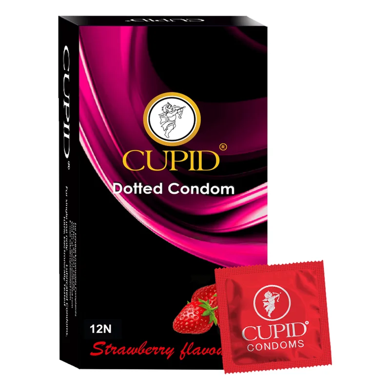 Cupid Strawberry Flavoured Dotted Condoms