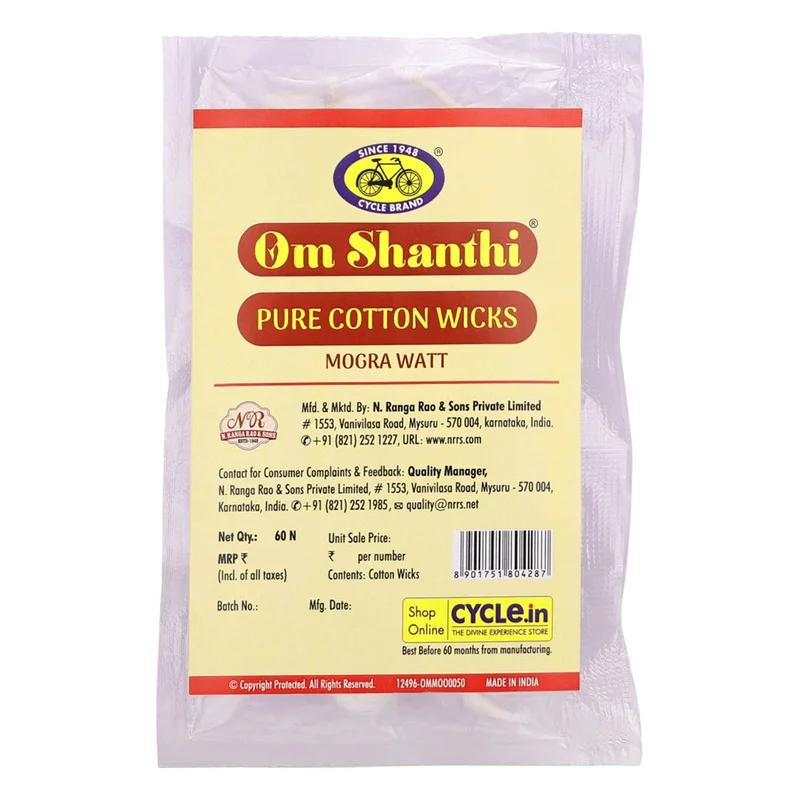 Cycle Om Shanthi Pure Cotton Wicks Mogra Watt