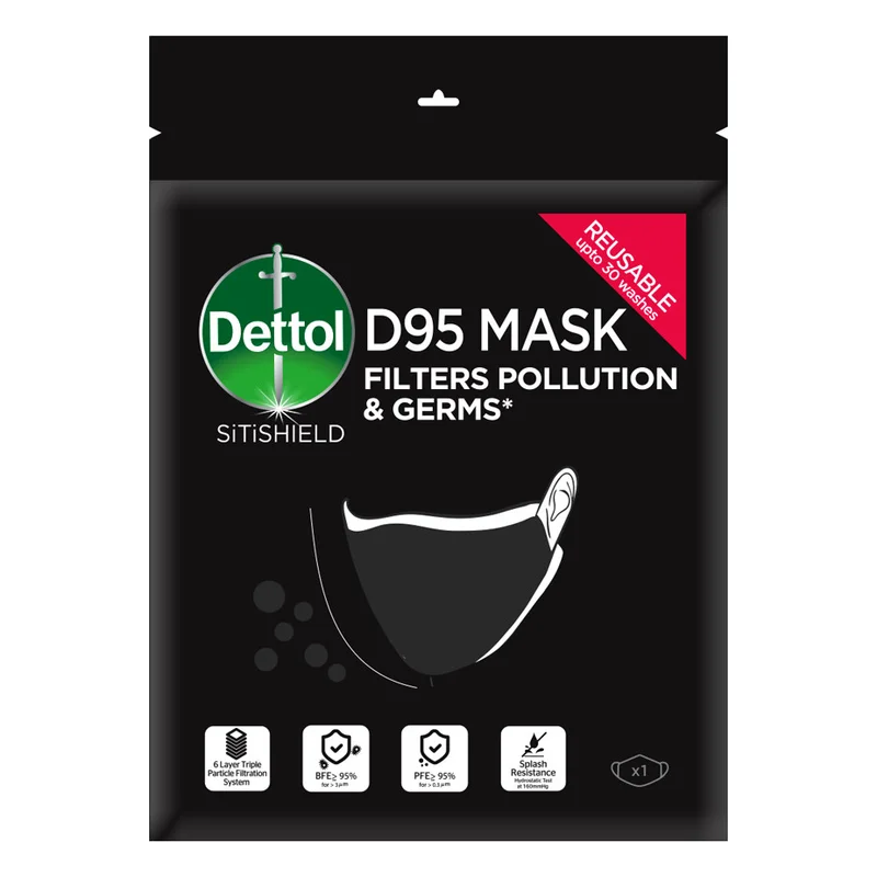 Dettol Siti Shield D95 Mask - Small, Black