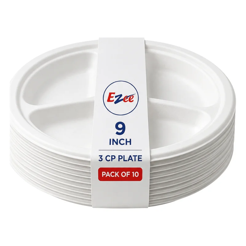 Ezee Bagasse Plates - 9 inch, 3 Compartment