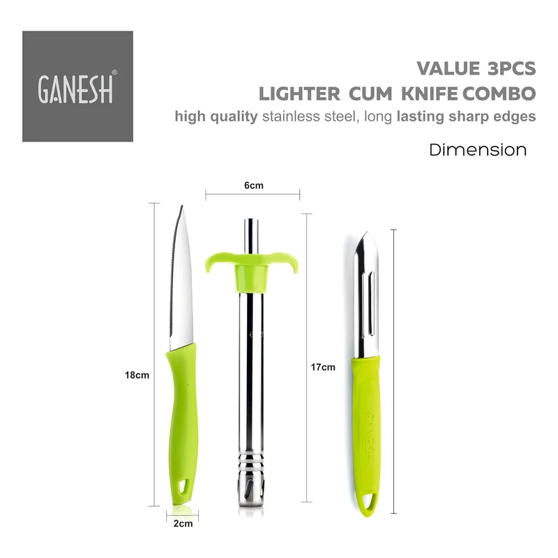 Ganesh Gas Lighter with Knife & Peeler