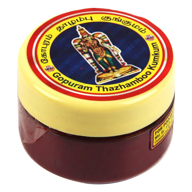 Gopuram Thazhamboo Dark Red Kumkum Pet Jar