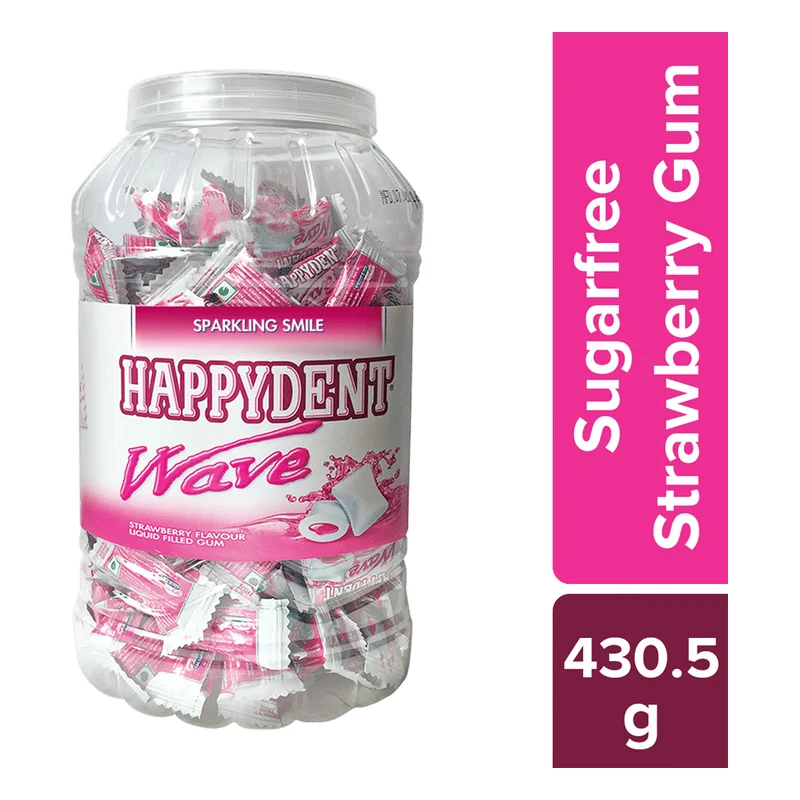 Happydent Wave Sugarfree Chewing Gum Jar - Strawberry