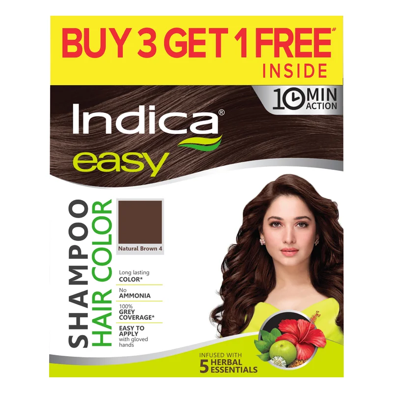 Indica Easy Shampoo Hair Colour - Natural Brown 4