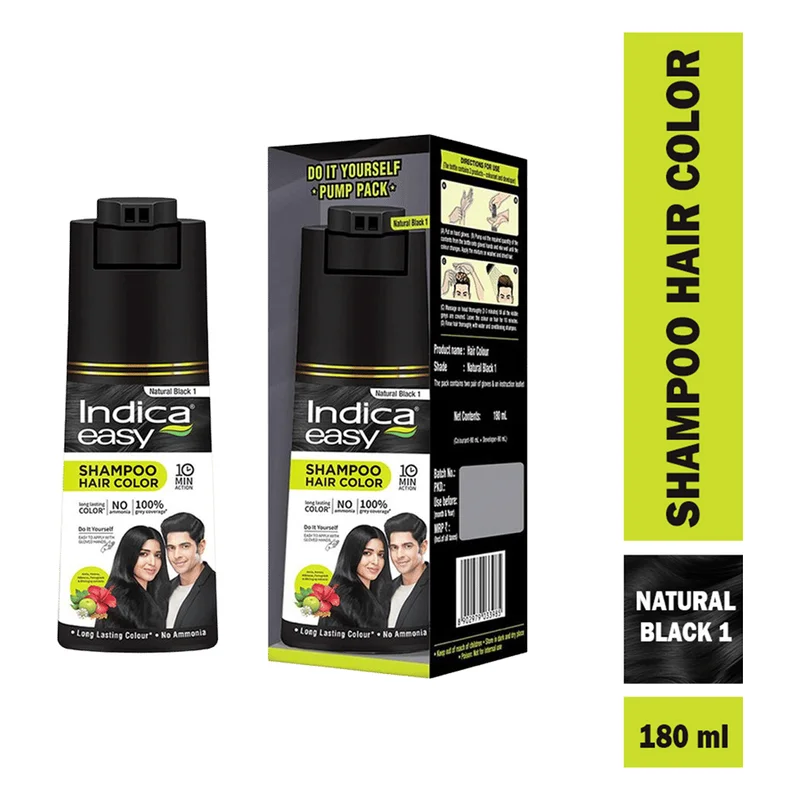 Indica Easy Shampoo Hair Colour Pump Bottle - Natural Black 1