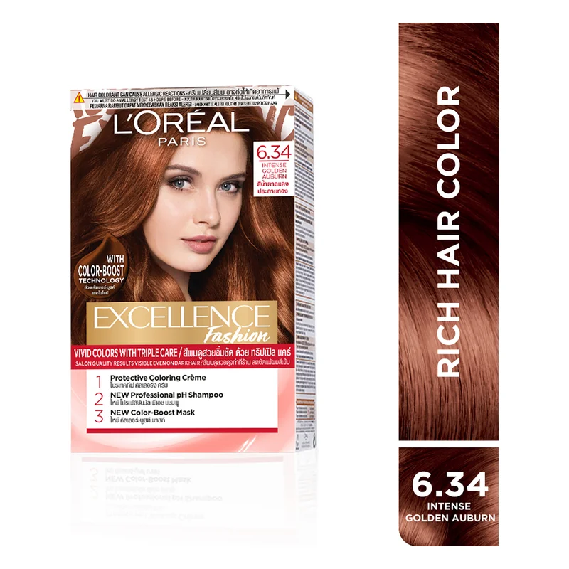 L'Oreal Paris Excellence Creme Triple Care Hair Colour - 6.34 Intense Golden Auburn