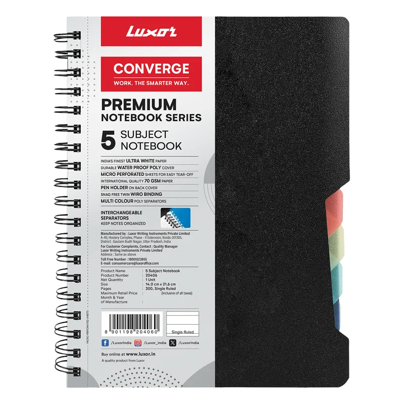 Luxor Converge Premium 5 Subject Notebook A5 - 300 Pages