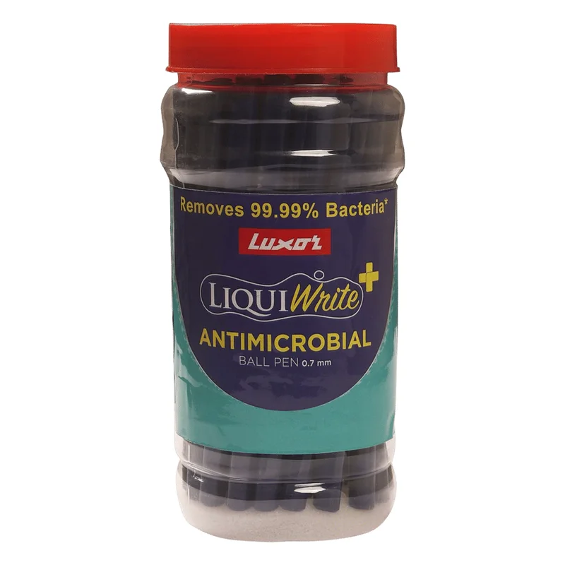 Luxor Liquiwrite Antimicrobial Ball Pen Jar - Blue & Black