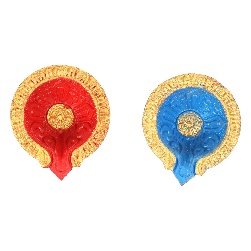 Mangal Bhavan Handcrafted Decorative Diya - Maroon & Red