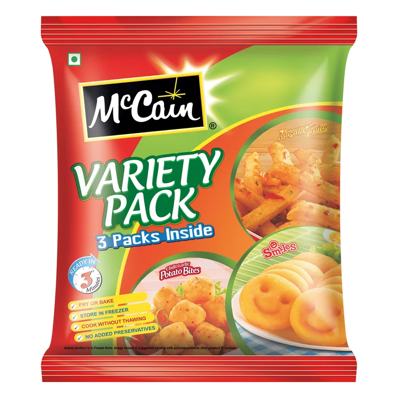 McCain Variety Pack - Chilli Garlic Potato Bites, Smiles & Masala Fries