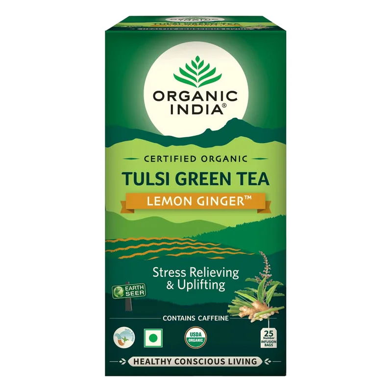 Organic India Tulsi Green Tea Lemon & Ginger