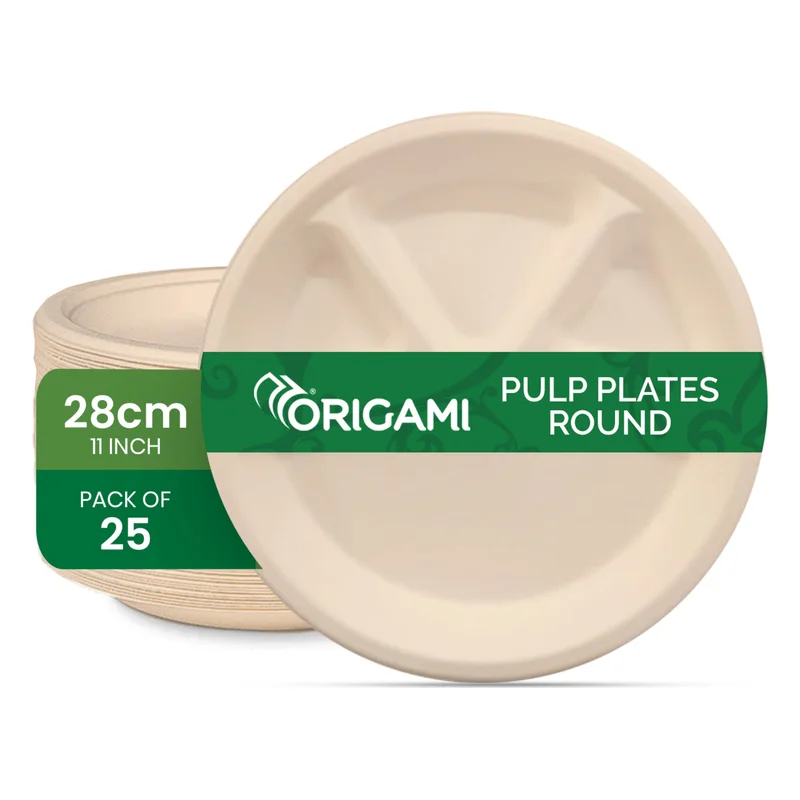 Origami Biodegradable 4 Compartment Pulp Plates - 28 cm