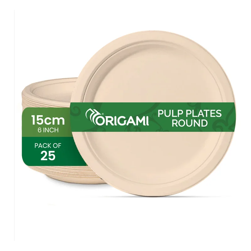 Origami Biodegradable Round Pulp Plates - 15 cm