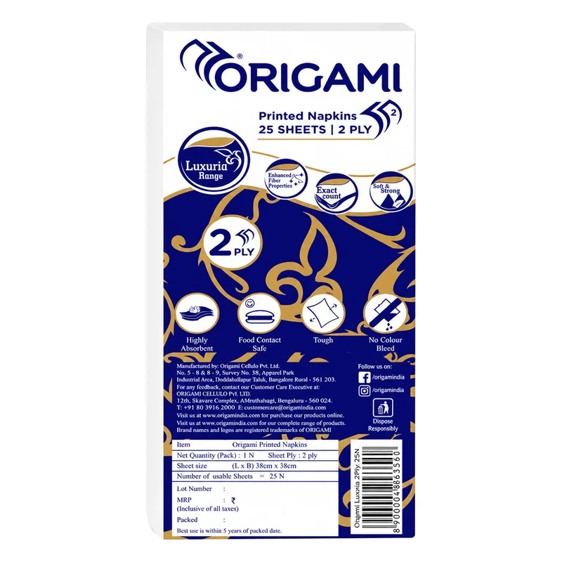 Origami Luxuria Printed Napkins - 2 Ply, 38 x 38 cm