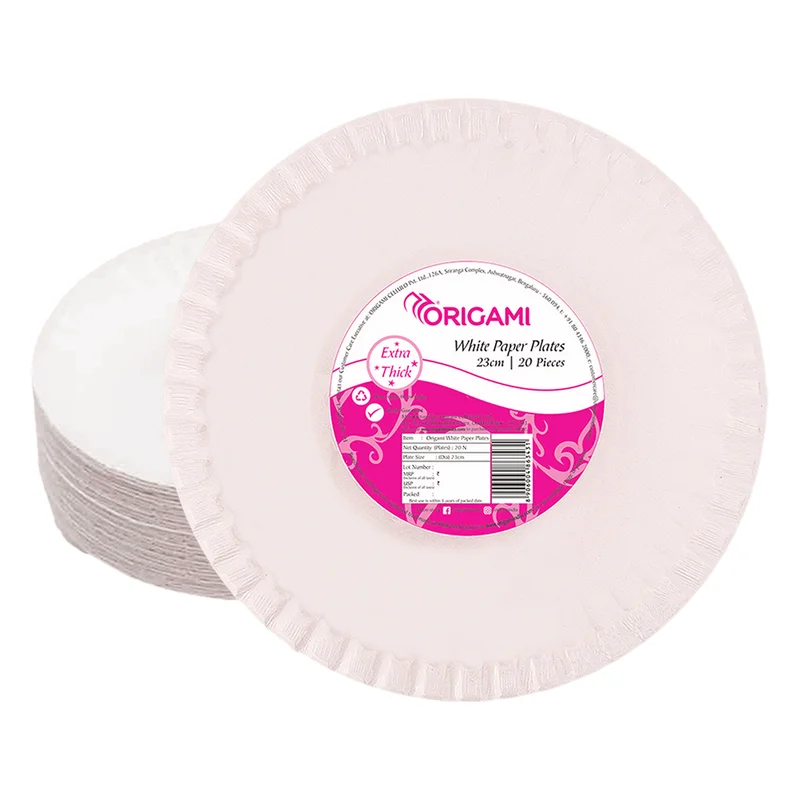 Origami Paper Plates - White, 19 cm