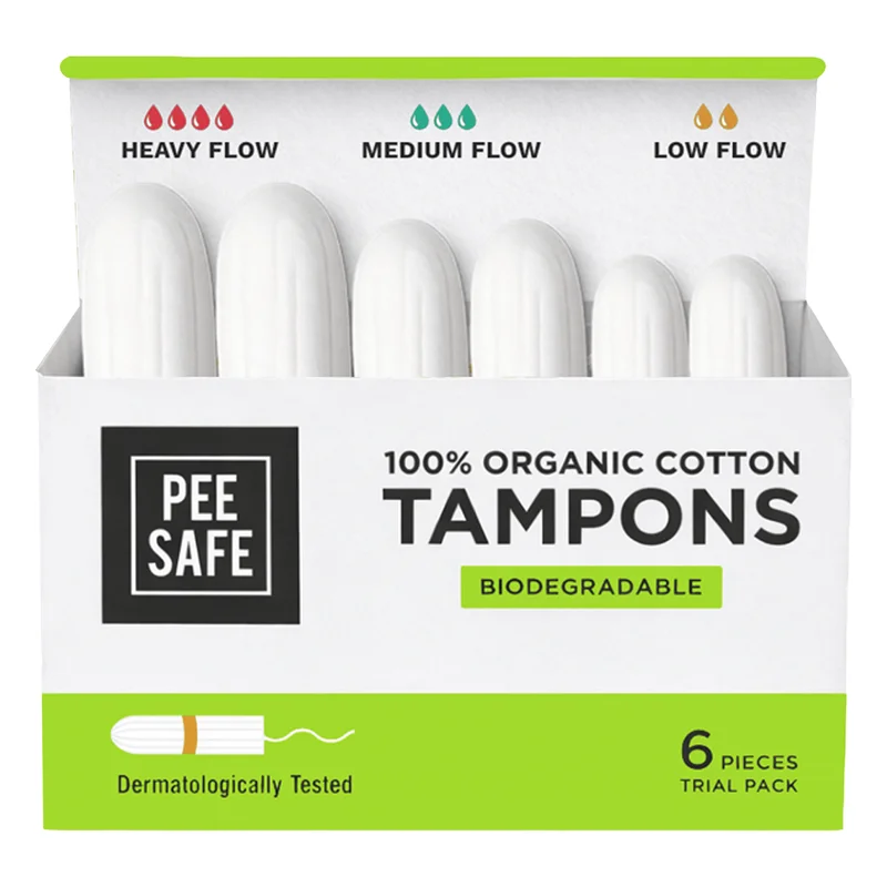 Pee Safe 100% Organic Biodegradable Cotton Tampons - Trial Pack