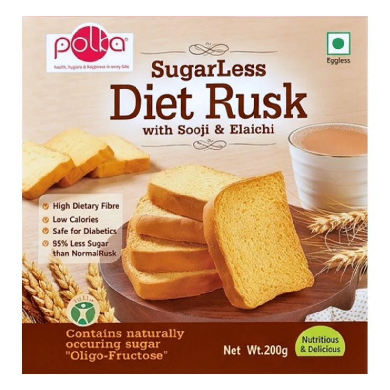 Polka Sugarless Diet Rusk - Sooji & Elaichi