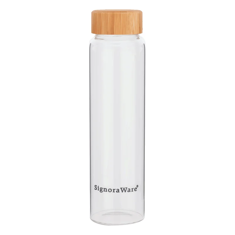 Signoraware Bamboo Borosilicate Glass Bottle with Screw Cap