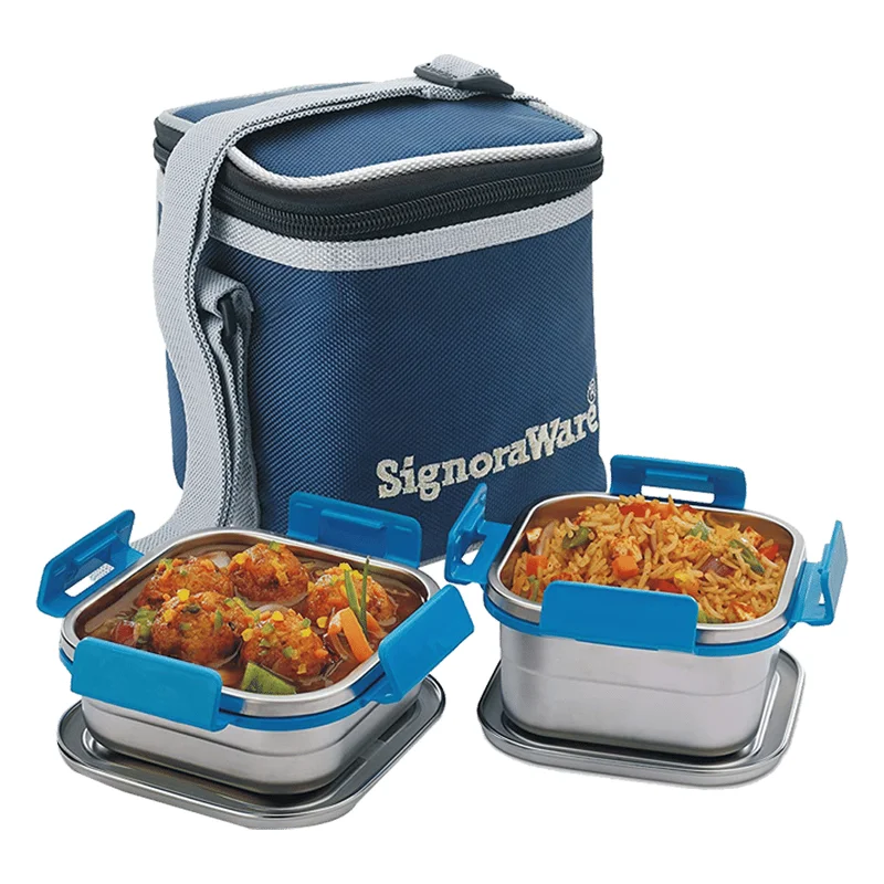 Signoraware Director Squarex Steel Lunch Box Set with Bag