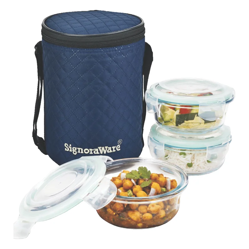 Signoraware Executive Round Borosilicate Glass Lunch Box