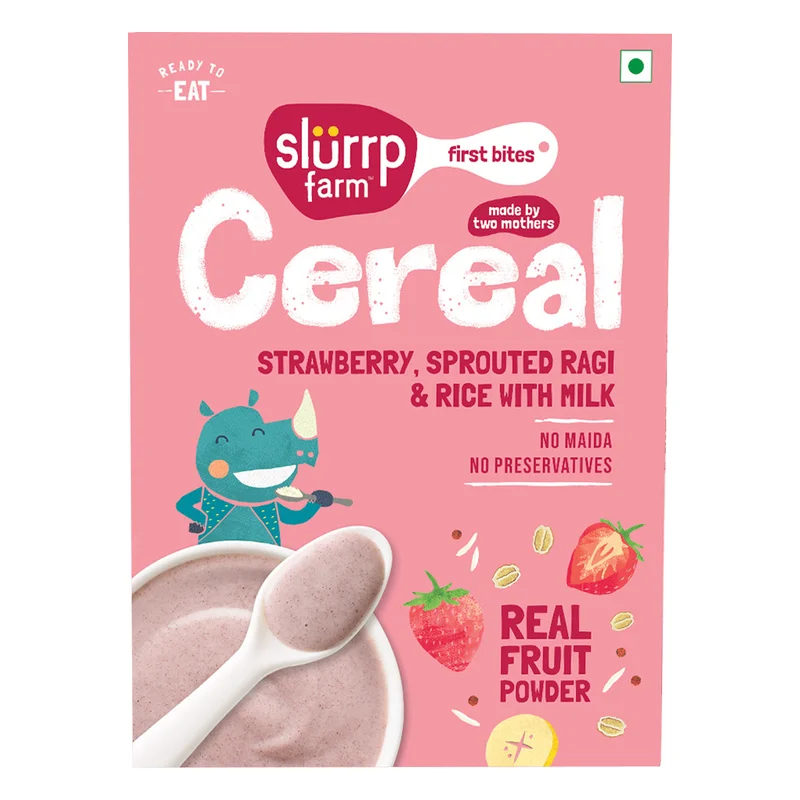 Slurrp Farm First Bites Strawberry Sprouted Ragi & Rice With Milk Cereal