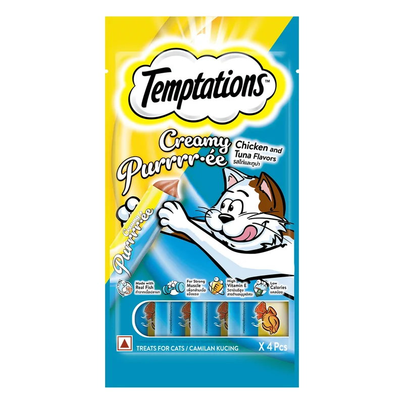 Temptations Creamy Purr-ee Lickable Cat Treats - Chicken & Tuna