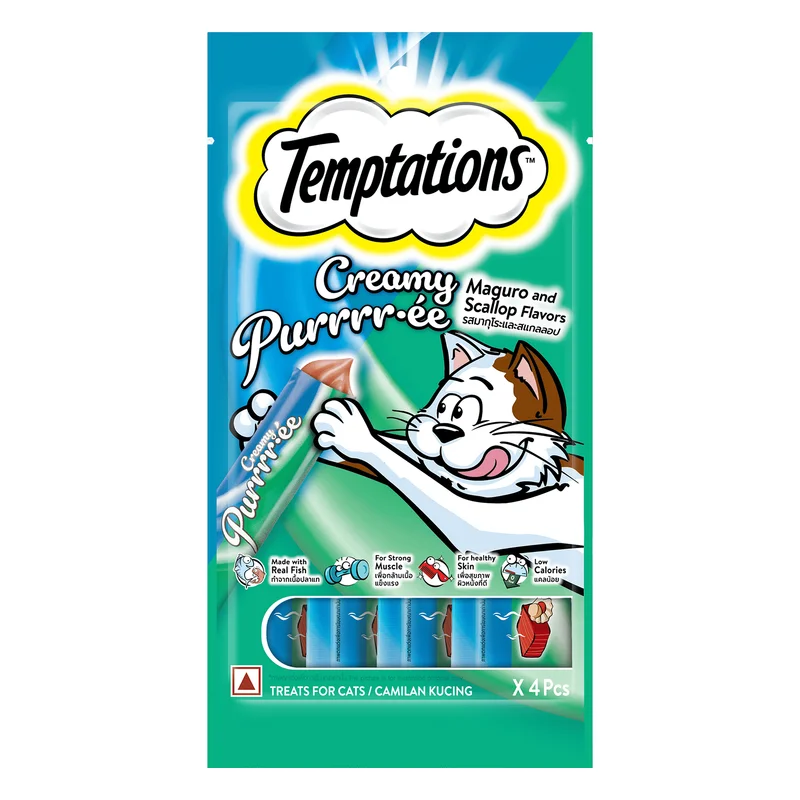Temptations Creamy Purr-ee Lickable Cat Treats - Maguro & Scallop