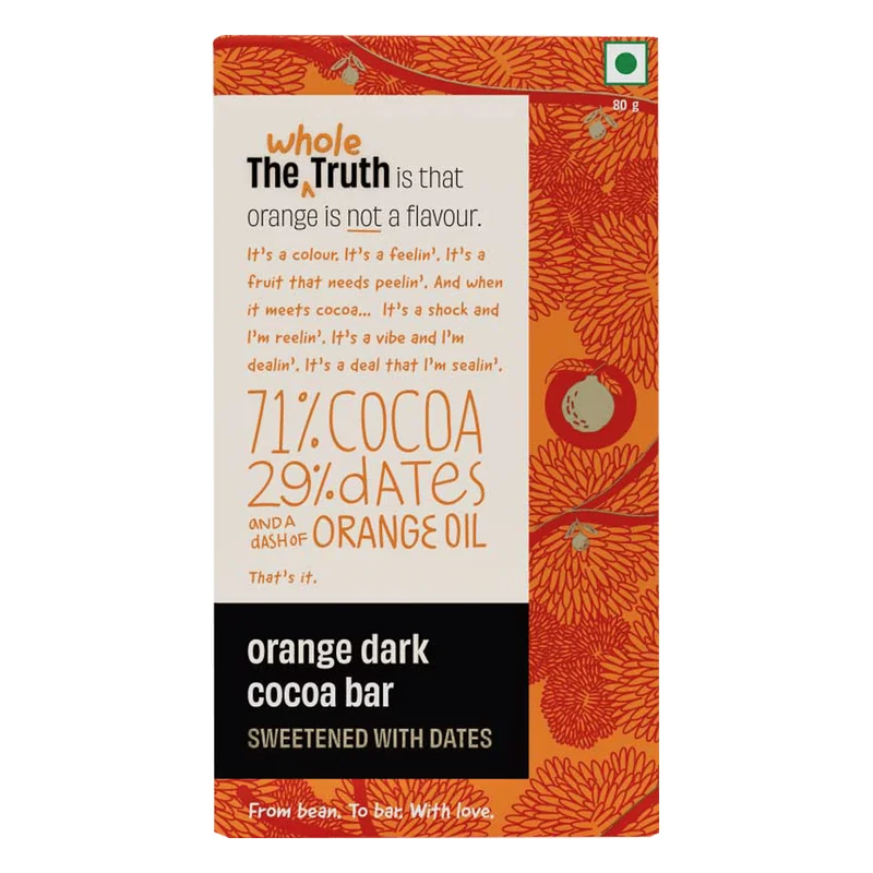 The Whole Truth Orange Dark Cocoa Bar - Sweetened With Dates