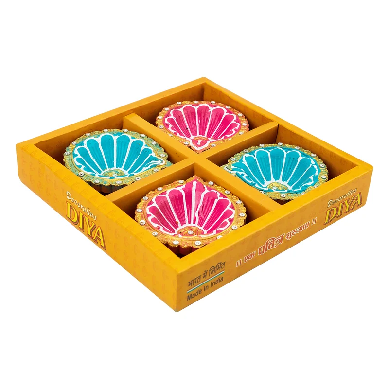 Tota Allure Decorative Diya Blue & Pink