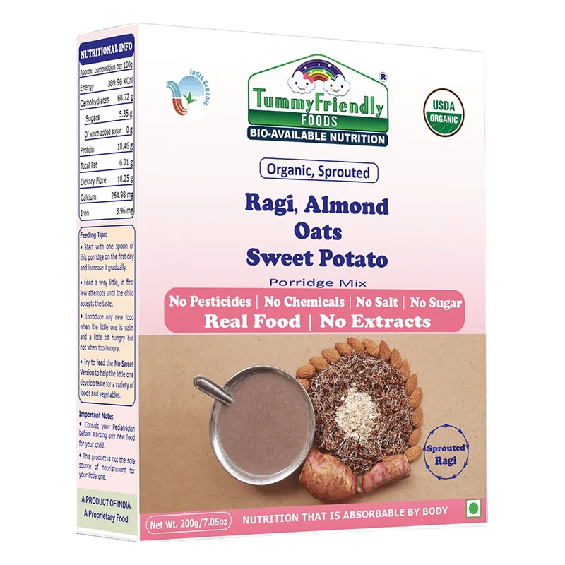 TummyFriendly Foods Organic Sprouted Ragi, Almond, Oats & Sweet Potato Porridge Mix