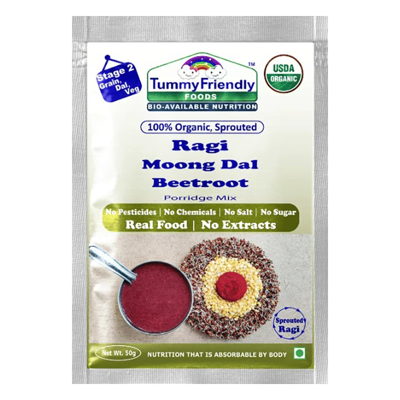 TummyFriendly Foods Organic Sprouted Ragi, Moong Dal & Beetroot Porridge Mix