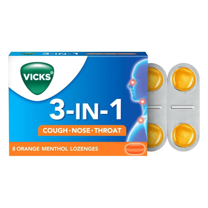 Vicks 3 In 1 Throat Lozenges - Orange Menthol