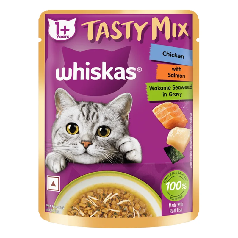 Whiskas Tasty Mix Adult Wet Cat Food - Chicken with Salmon & Wakame