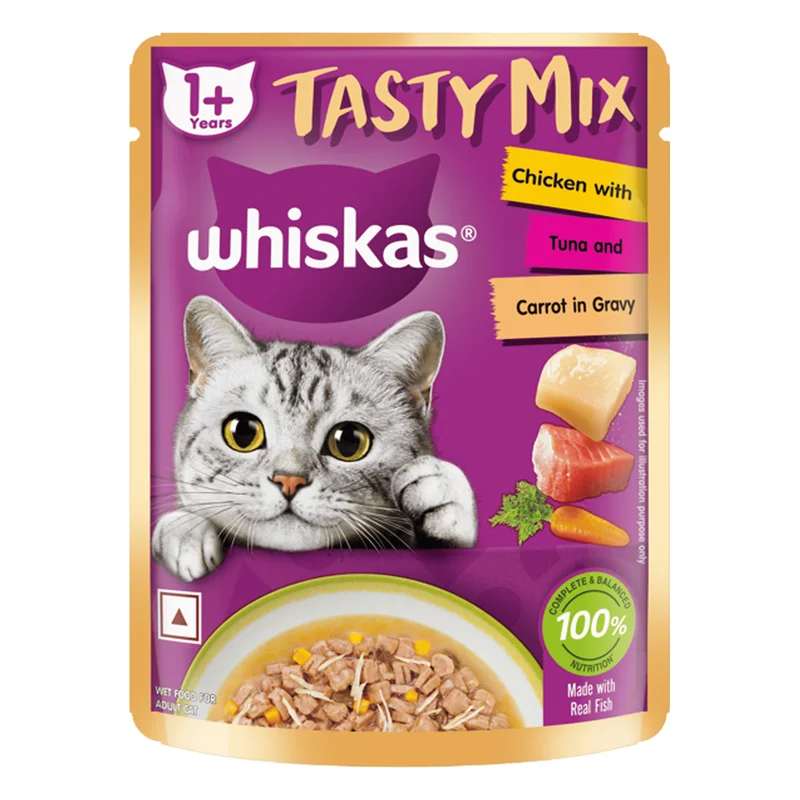 Whiskas Tasty Mix Adult Wet Cat Food - Chicken with Tuna & Carrot