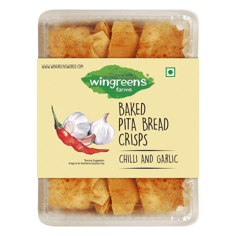 Wingreens Farms Baked Pita Bread Crisps - Chilli & Garlic