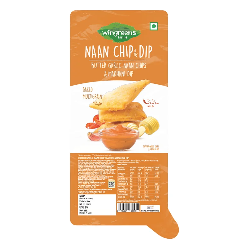 Wingreens Farms Butter Garlic Naan Chips & Makhani Dip