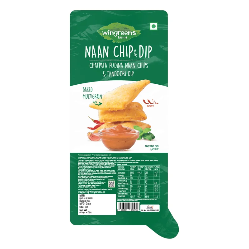 Wingreens Farms Chatpata Pudina Naan Chips & Tandoori Dip